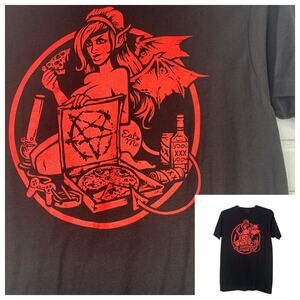 Tee Villain tshirt hedonist demon pinup girl goth black red cotton unisex medium